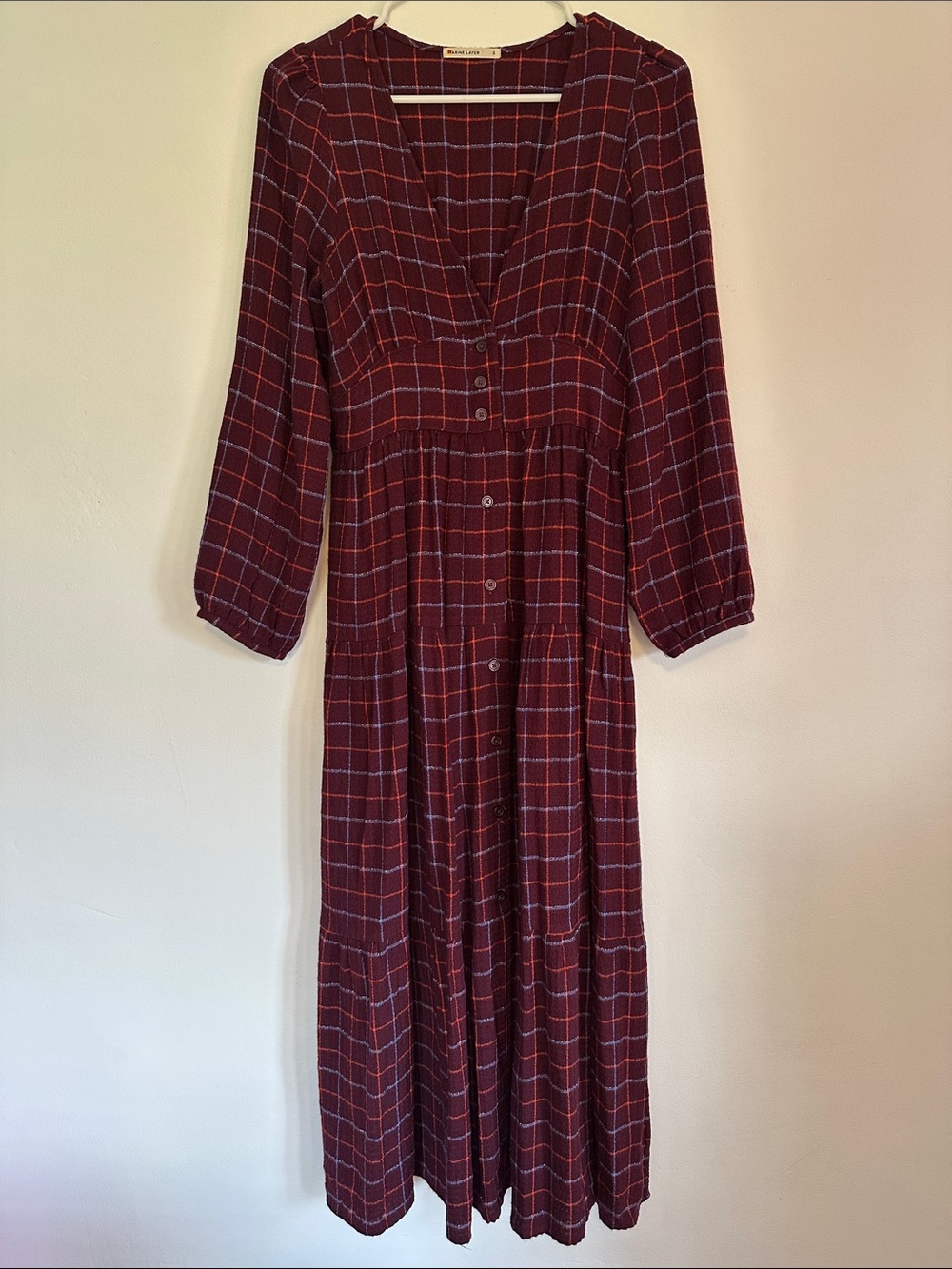Marine Layer Burgundy Plaid Maxi Dress